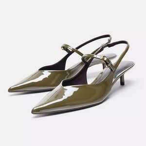 NEW! Zara Olive Green Slingback Heels Size 42